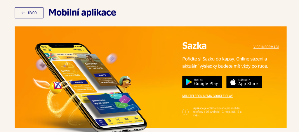 Přehledná mobilní aplikace Sazka