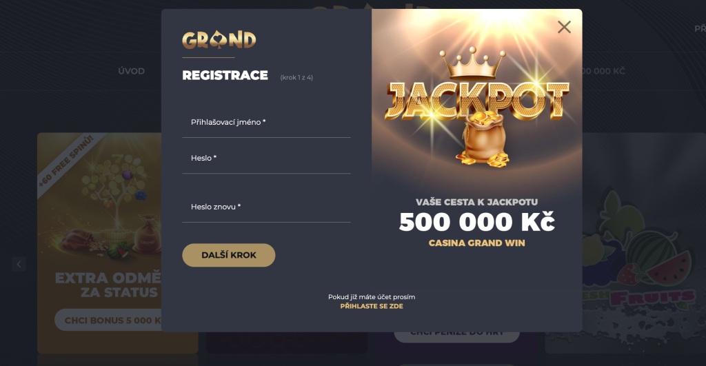 Registrace - Grand Win casino promo