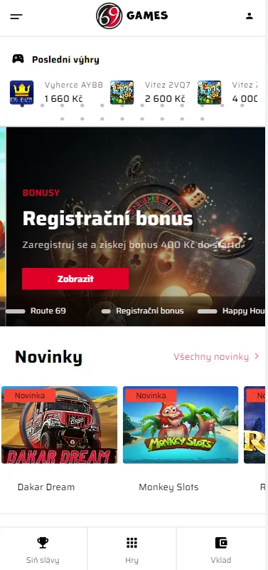 Mobilní aplikace online casino 69Games