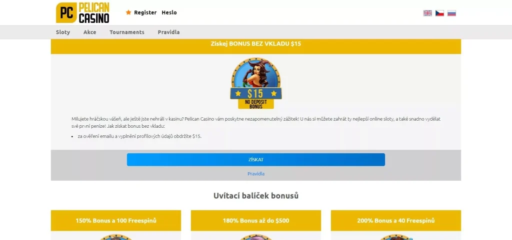 Dostupné typy bonusy no deposit - Pelican o skutečné peníze